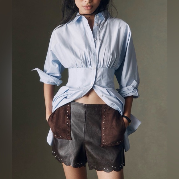 ANTHROPOLOGIE Studded Faux Leather Shorts - Picture 3 of 14